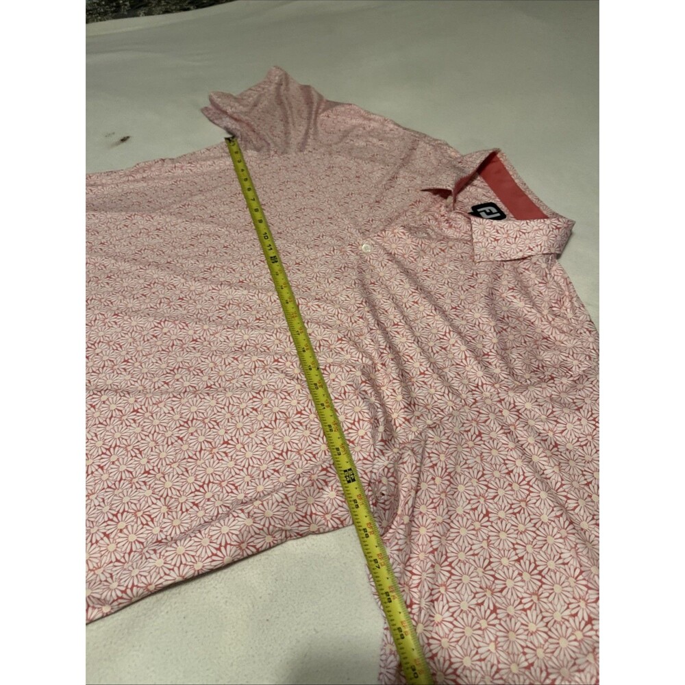 FJ FootJoy Polo Shirt Mens Size XL Samon Floral Print Golf Performance Stretch - Picture 7 of 14
